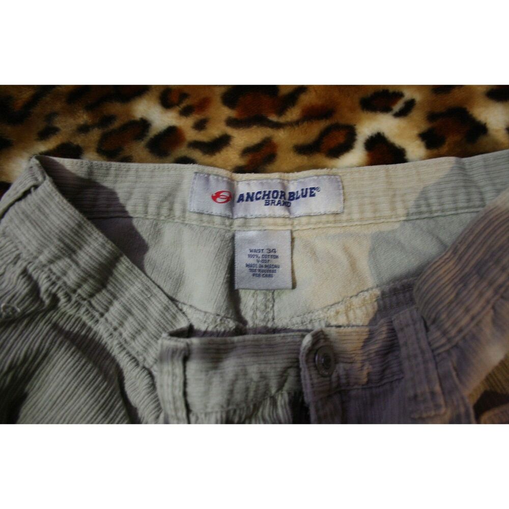 Beige Anchor Blue Baggy Corduroy Jorts Y2K Vintage Size 34